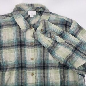 J.Jill Plaid Button Up Shirt Women's Large Long Sleeve Green Blue Casual Top